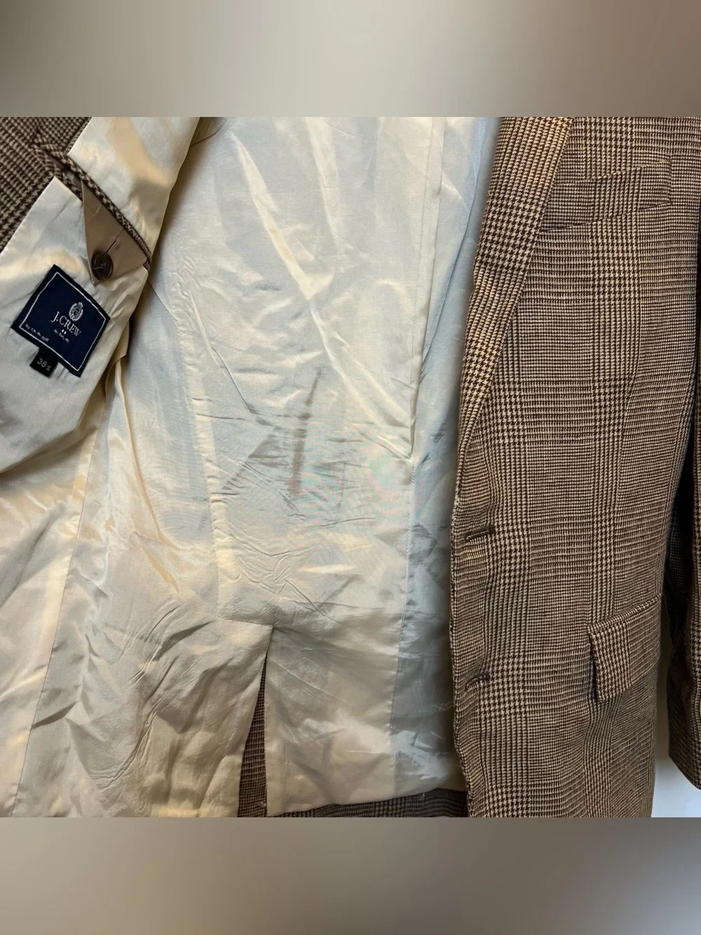 J Crew Ludlow Blazer Men's 38S Brown Herringbone Linen Cotton Sport Coat Casual